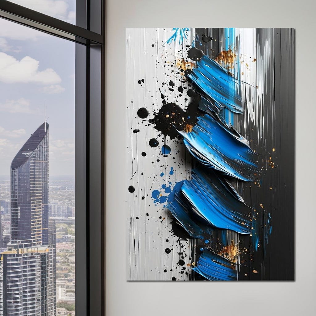 Sapphire Strokes Gold Specks Canvas Wall Art