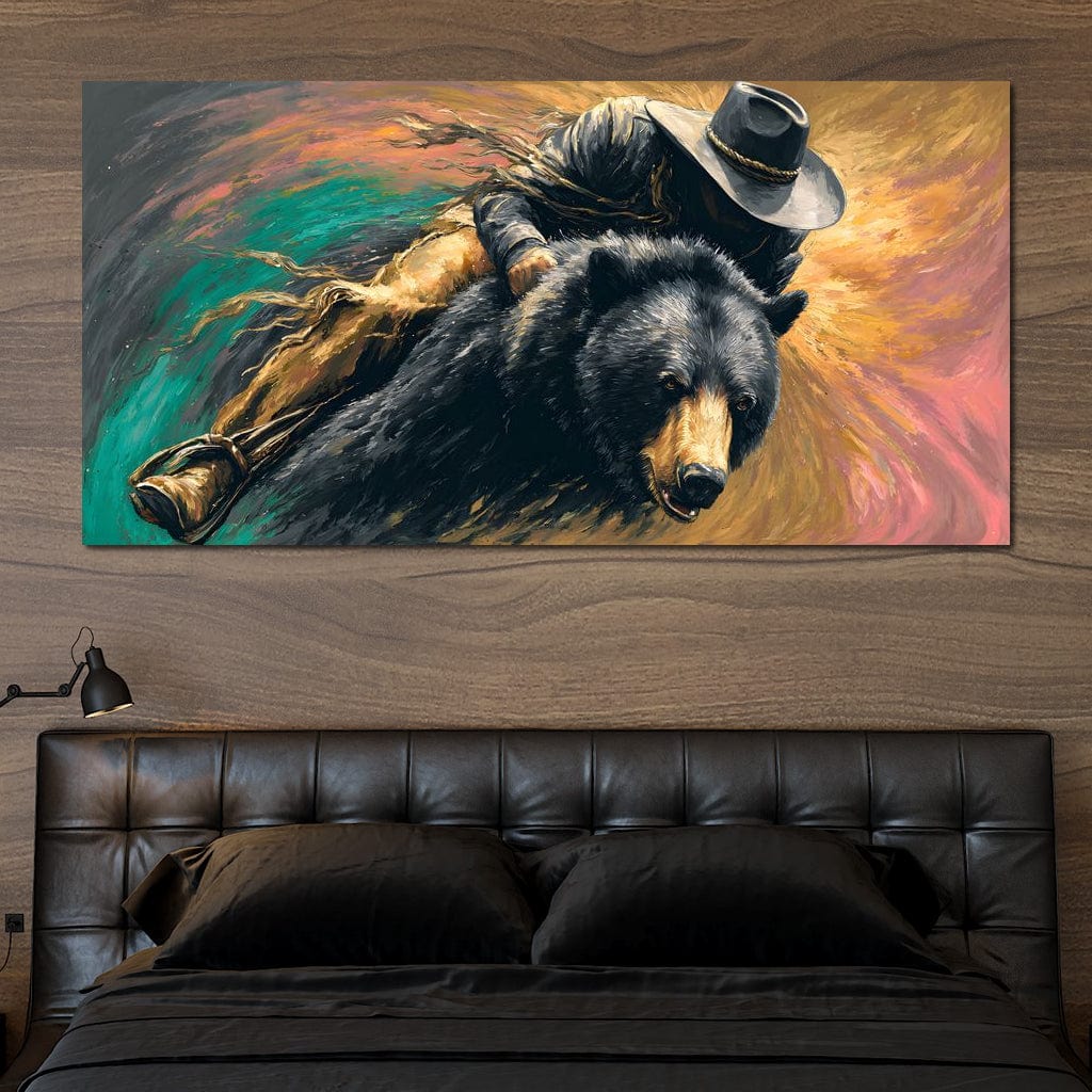 Cowboy Charge On Midnight Bear Canvas Wall Art