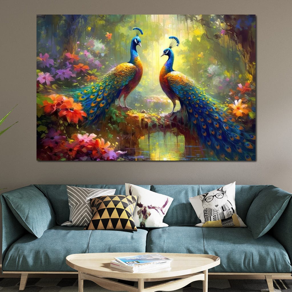 Two Peacocks Canvas Wall Art