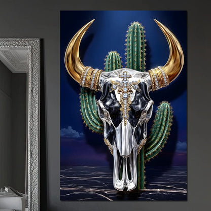 Golden Bull Skull Desert Luxe Canvas Wall Art