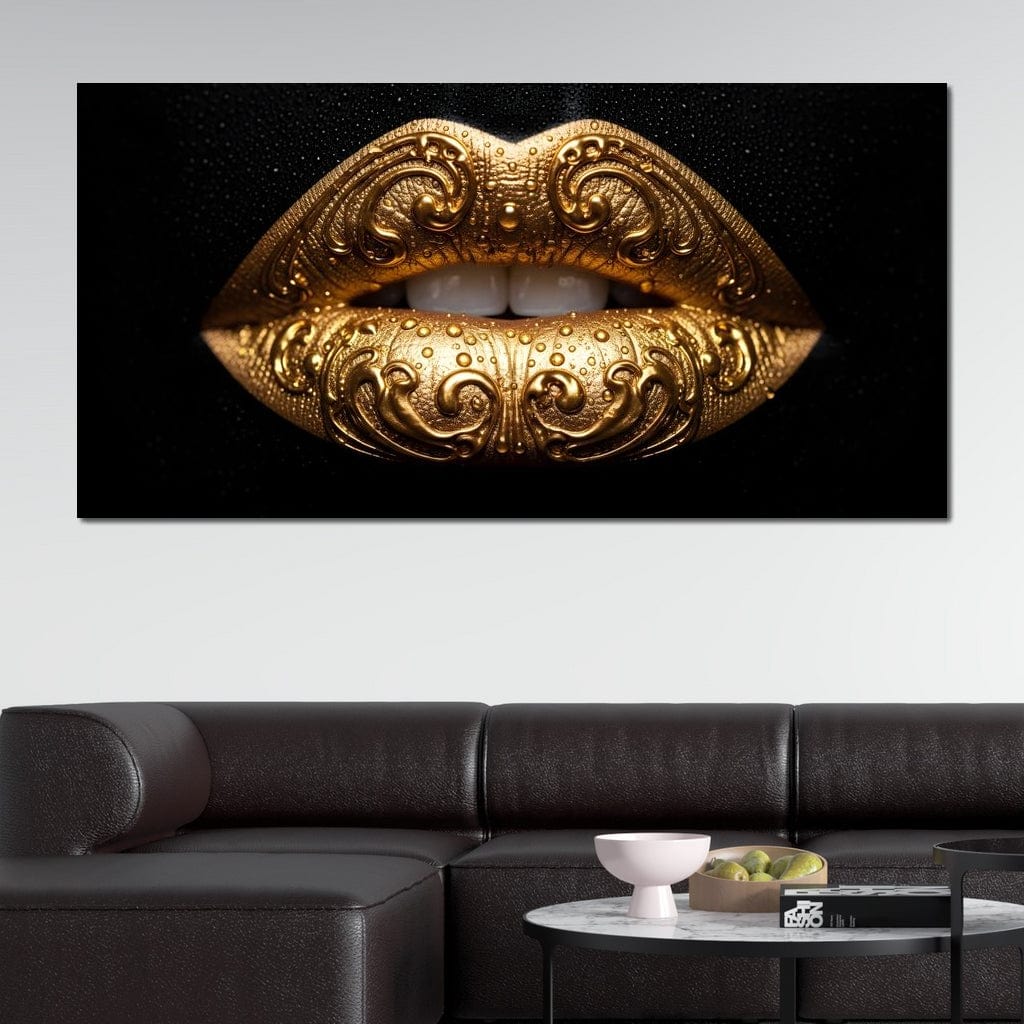 Golden Lips Elegance Illumination Canvas Wall Art