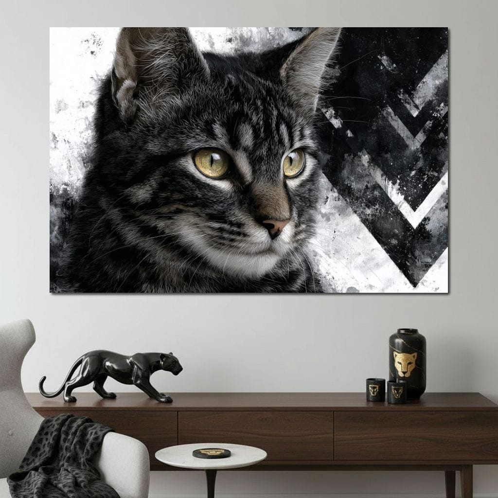 Monochrome Cat Golden Eyes Canvas Wall Art