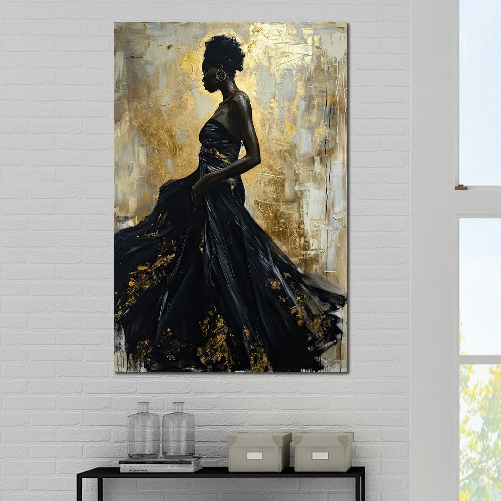 Ebony Elegance in Gold Canvas Wall Art