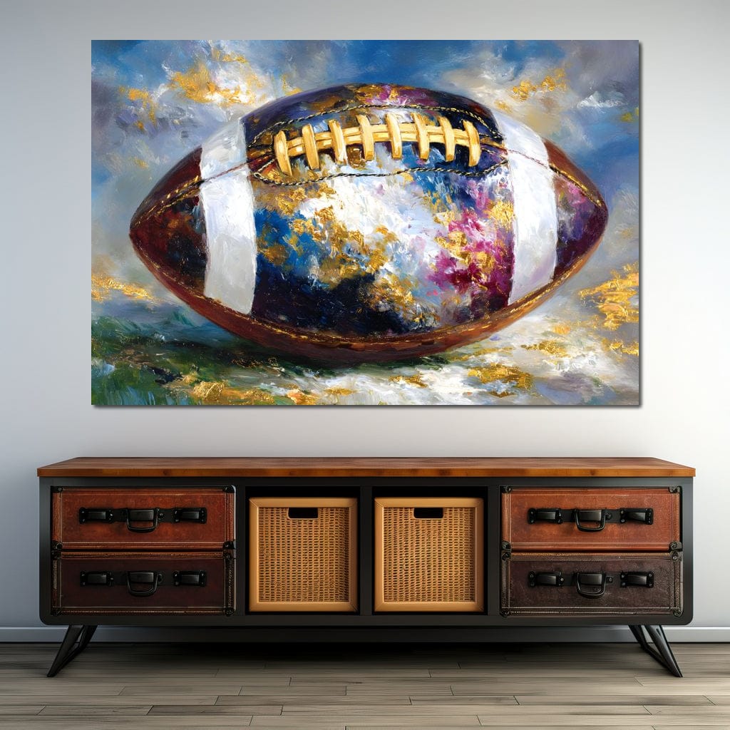 Golden Gridiron Glory Ball Canvas Wall Art