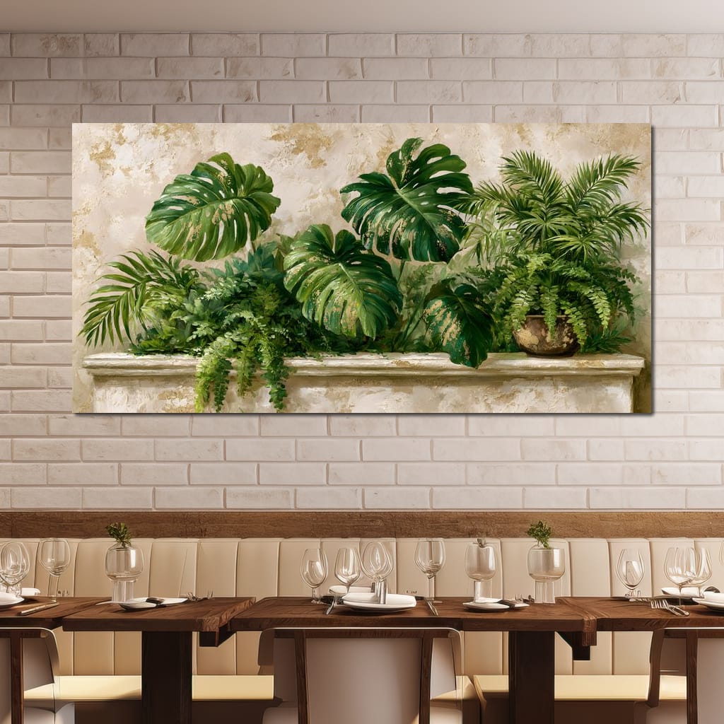 Sun Dappled Foliage On A Plaster Ledge Canvas Wall Art