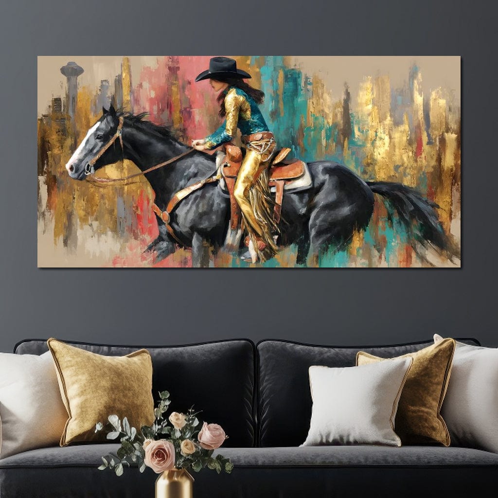 Galloping Western Gold Spirit Canvas Wall Art