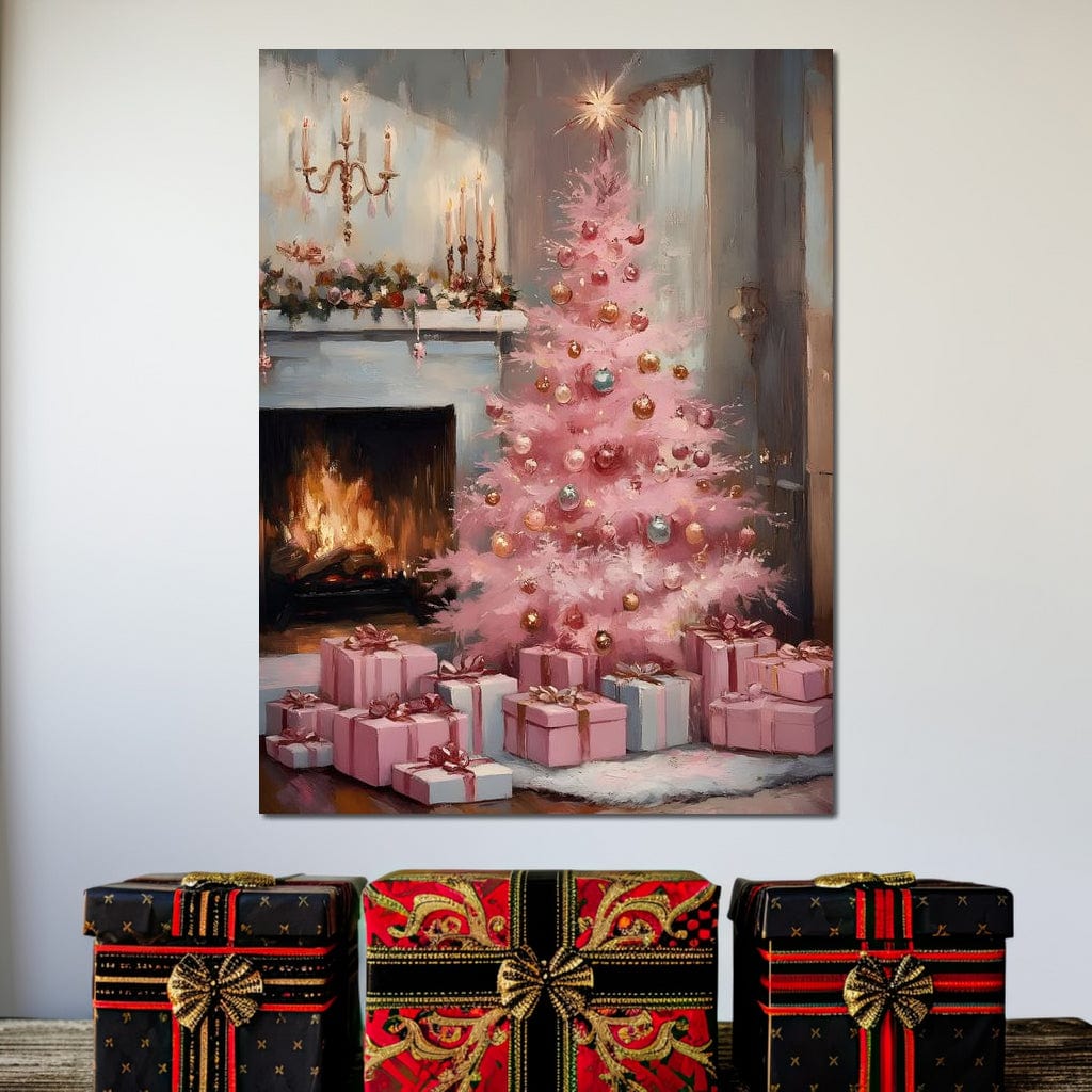 Pink Christmas Hearth Glow Canvas Wall Art