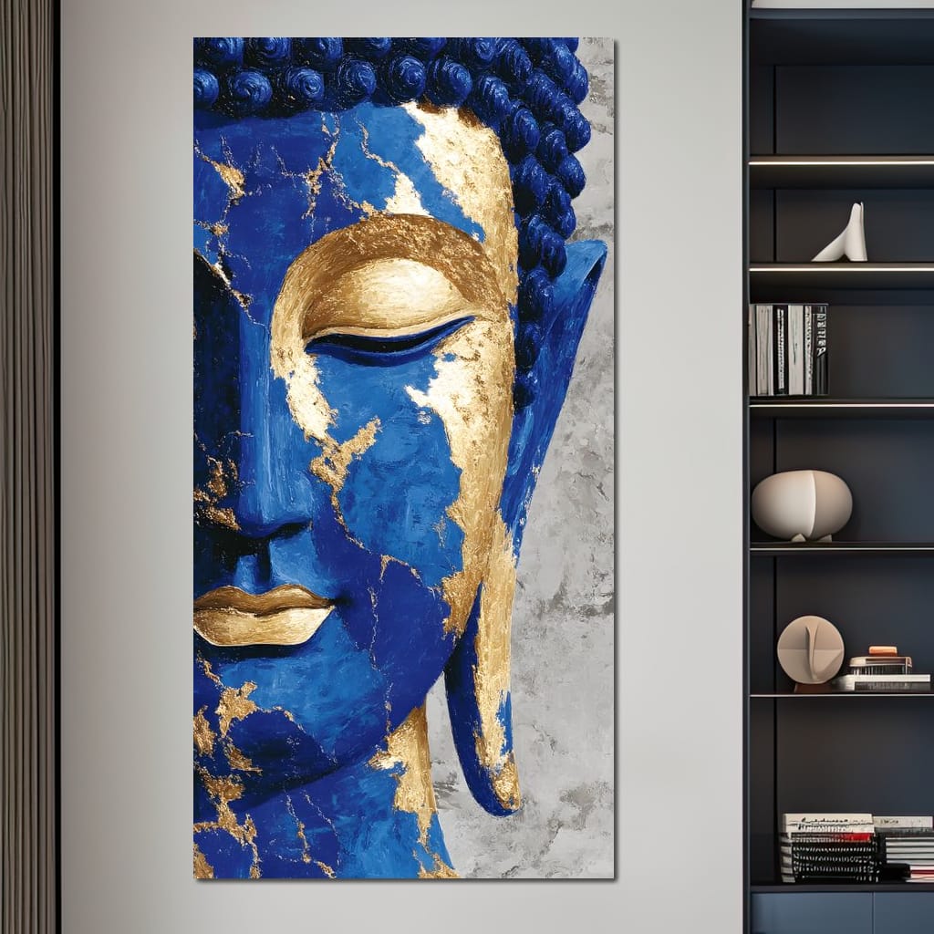 Cobalt Gold Buddha Portrait Canvas Wall Art