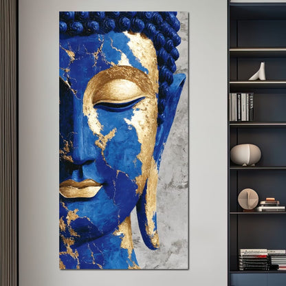 Cobalt Gold Buddha Portrait Canvas Wall Art