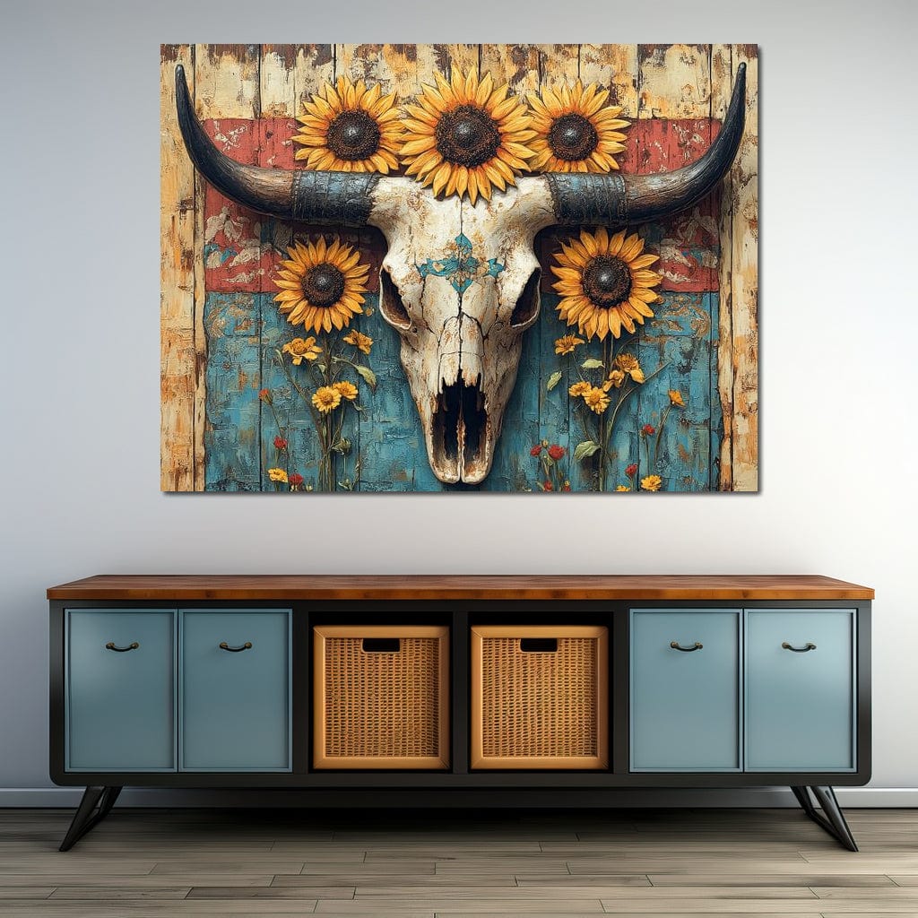 Sunflower Skulls Vintage Charm Canvas Wall Art