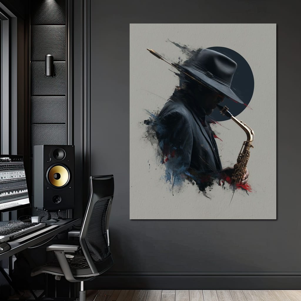 Midnight Saxophone Silhouette Canvas Wall Art