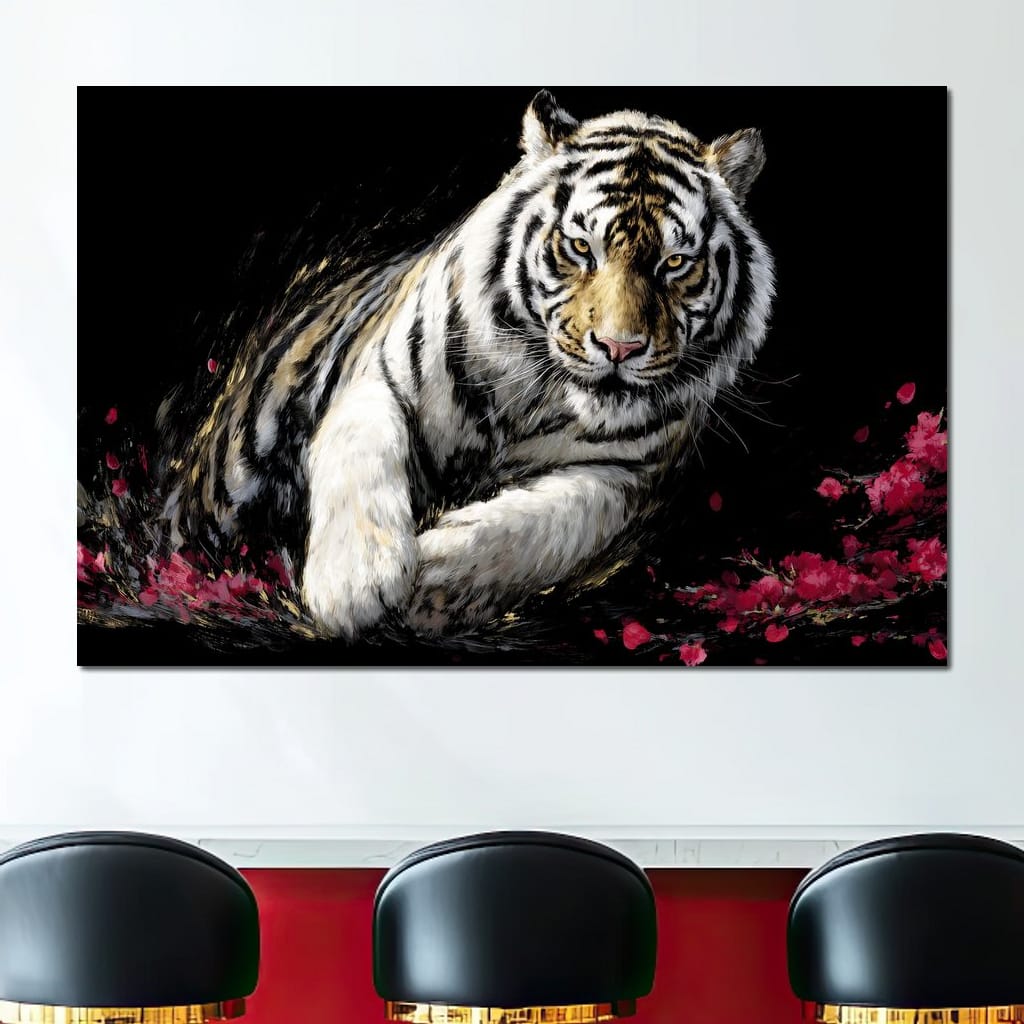 Snow Tiger Petal Shadow Canvas Wall Art