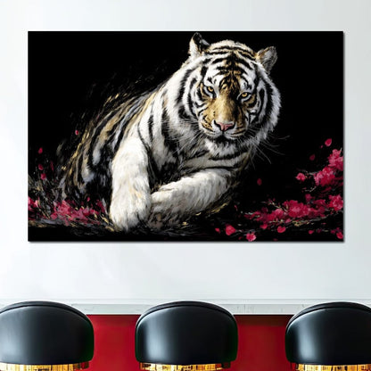 Snow Tiger Petal Shadow Canvas Wall Art