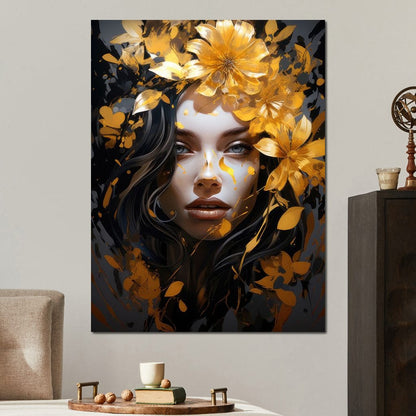 Golden Petal Crown Canvas Wall Art