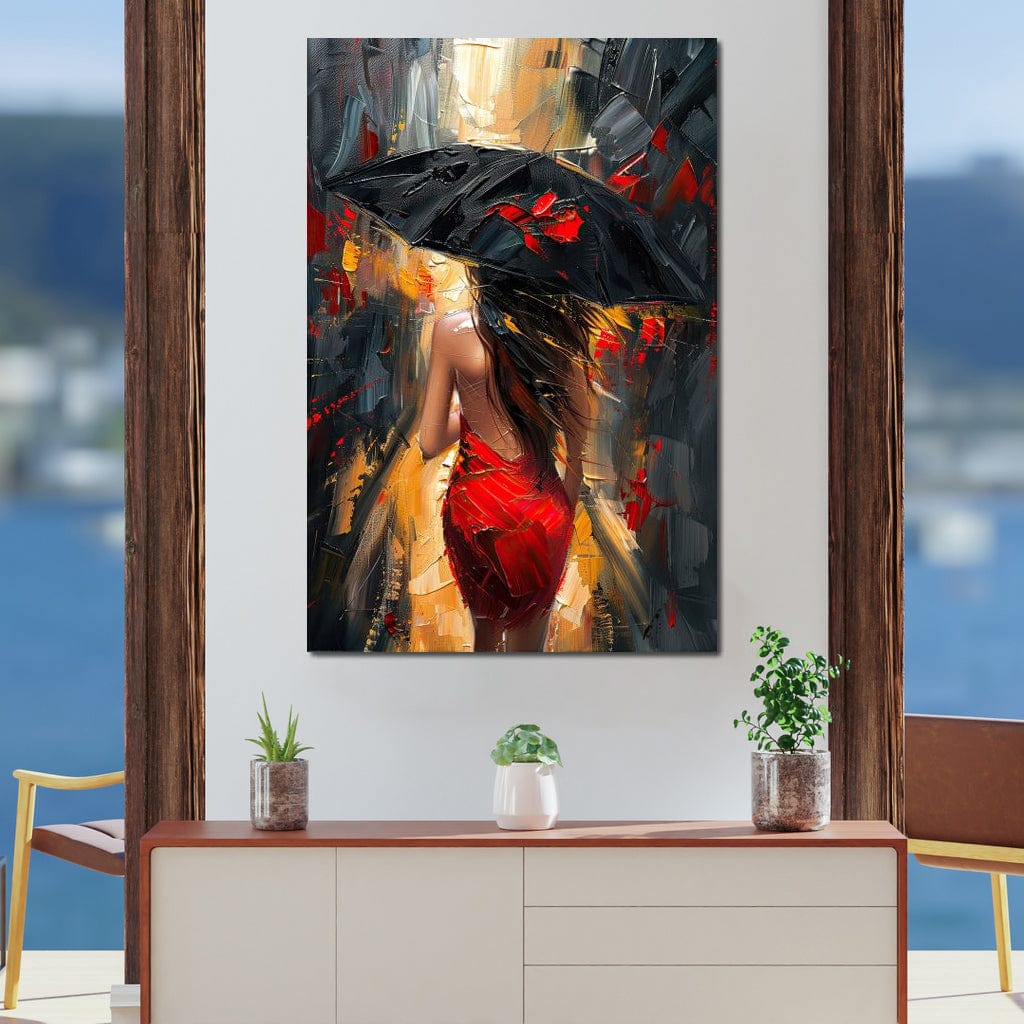 Rainy Stroll in Bold Brushwork Canvas Wall Art