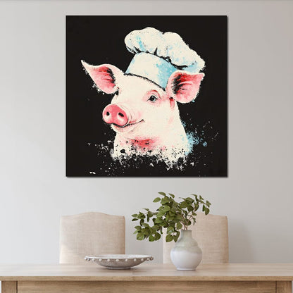 Cheerful Chef Piglet Canvas Wall Art