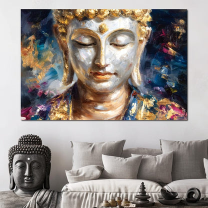 Golden Buddha Meditation Glow Canvas Wall Art
