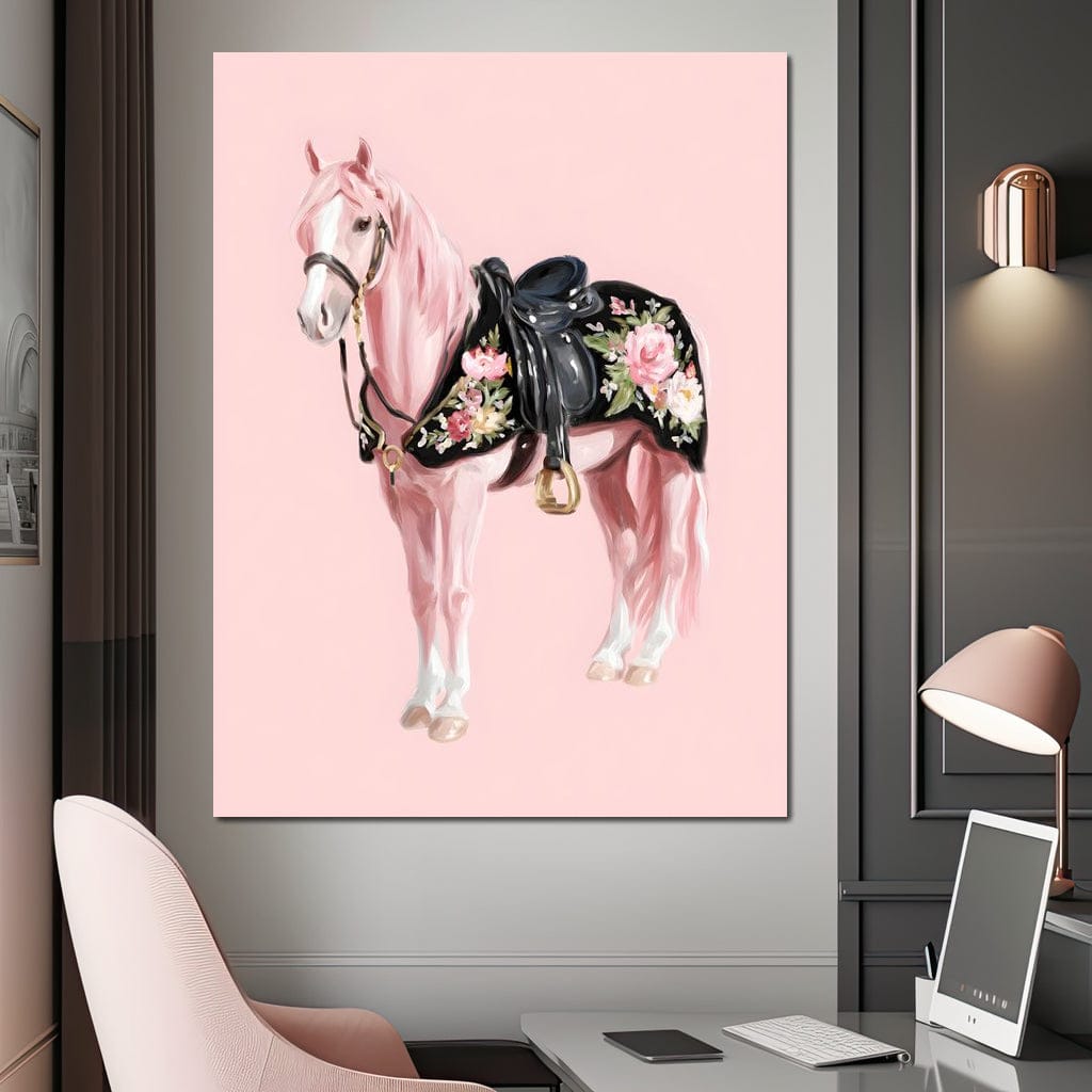 Blush Pony Floral Saddle Canvas Wall Art