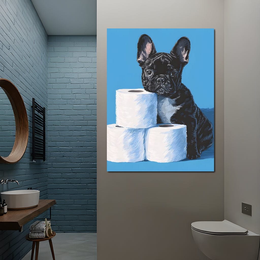 Frenchie Guarding Toilet Rolls Canvas Wall Art