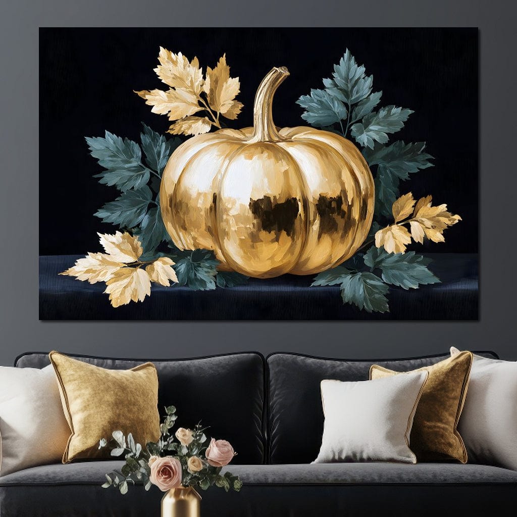 Golden Pumpkin Autumn Elegance Canvas Wall Art