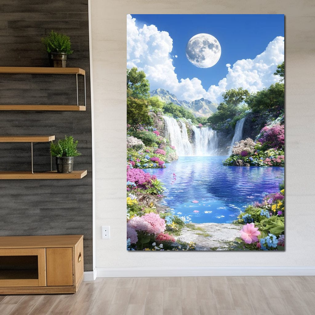Lunar Reflection Over Falls Canvas Wall Art