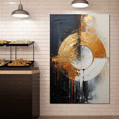 Abyssal Echoes in Gold Abstract Canvas Wall Art