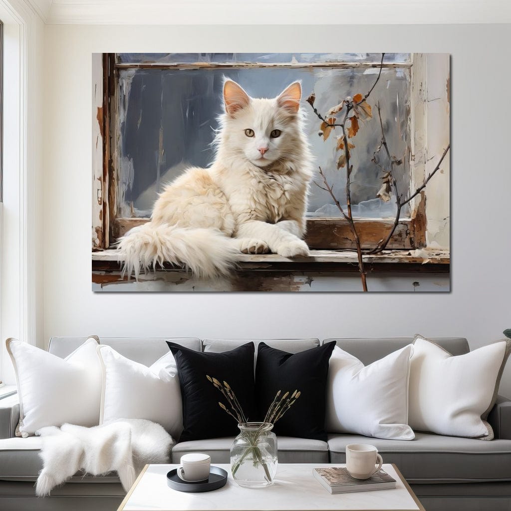 White Cat Canvas Wall Art