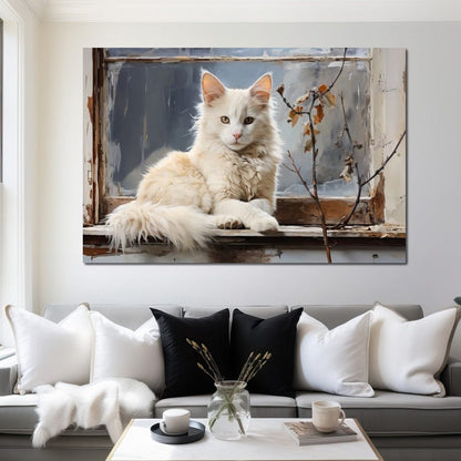 White Cat Canvas Wall Art