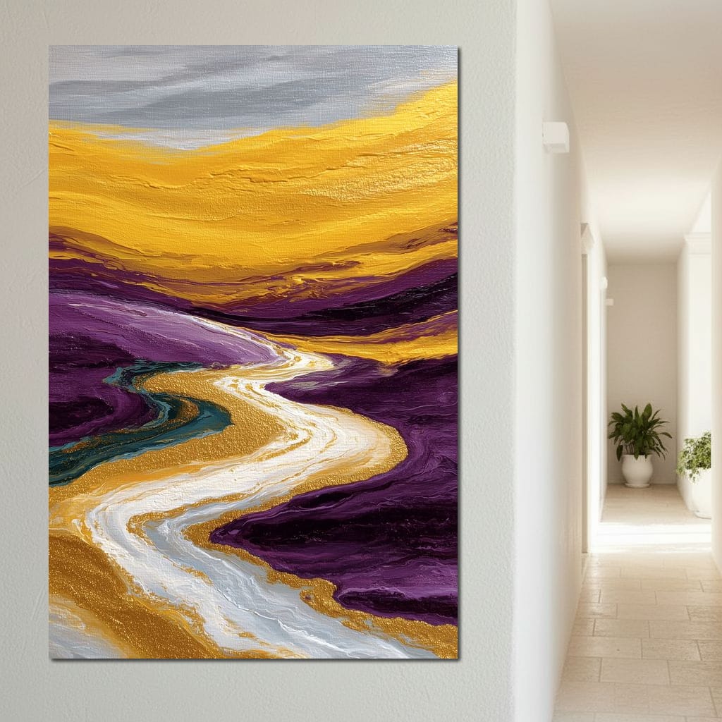 Golden River Through Violet Dunes Canvas Wall Art