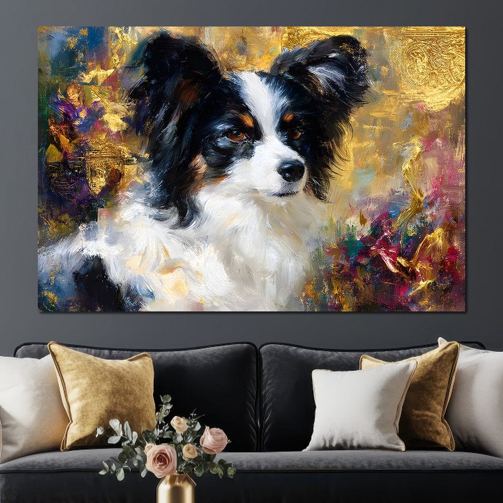 Golden Papillon Dog Portrait Canvas Wall Art