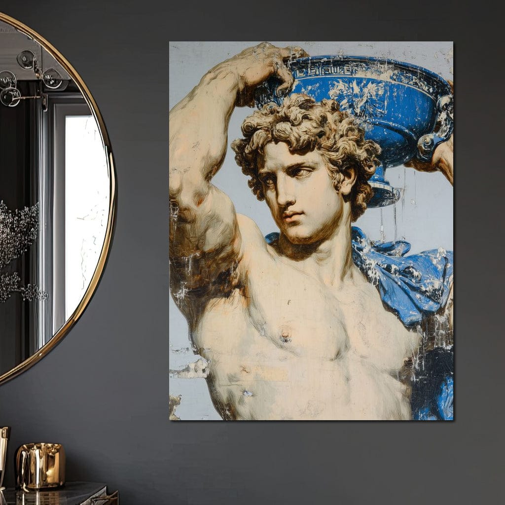 Marble Statue With Blue Urn Canvas Wall Art