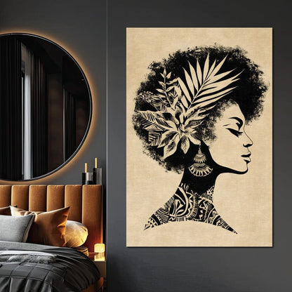 Botanical Afro Queen Silhouette Canvas Wall Art