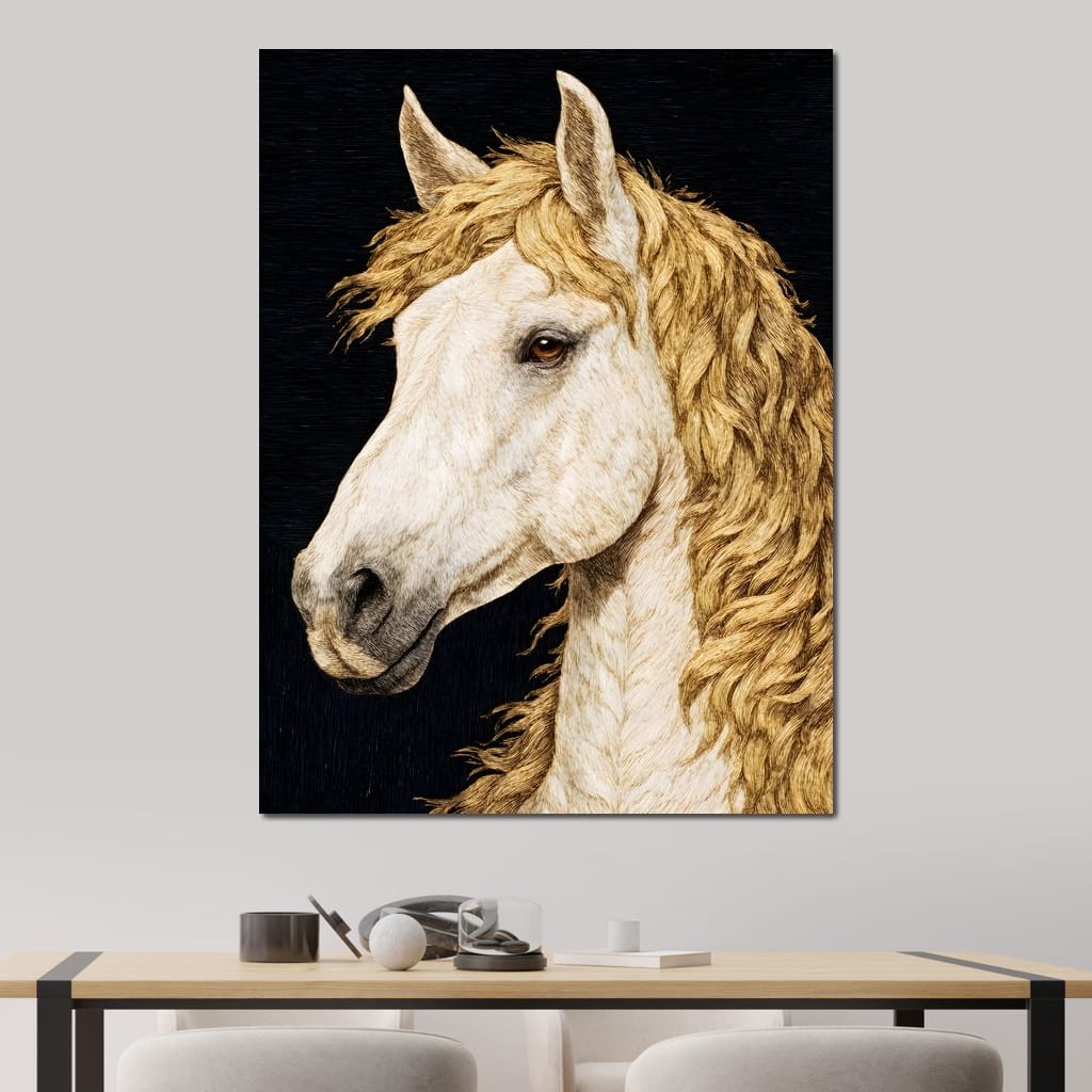 Golden Mane Horse Portrait Canvas Wall Art