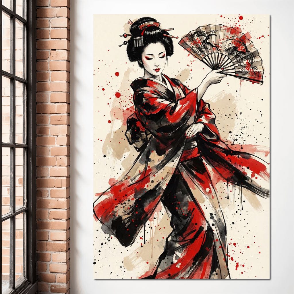 Japanese Woman with Fan Canvas Wall Art