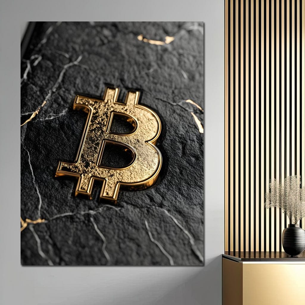 Golden Bitcoin Luxe Marble Icon Canvas Wall Art