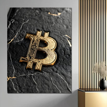 Golden Bitcoin Luxe Marble Icon Canvas Wall Art