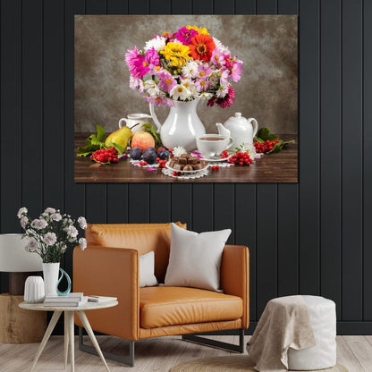 Flowers, Fruits, Chocolate & Coffee Canvas Wall Art