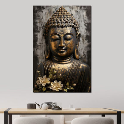 Golden Gaze of the Buddha Canvas Wall Art