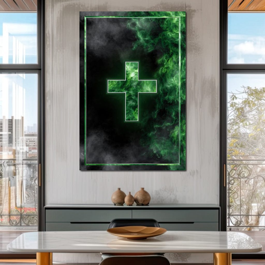 Emerald Smoke Cross Radiance Canvas Wall Art