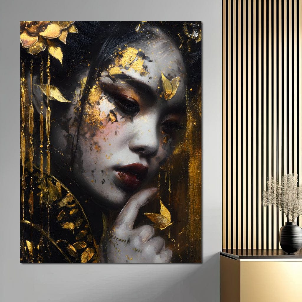Golden Petal Muse Portrait Canvas Wall Art