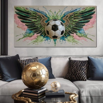 Winged Soccer Ball Watercolor Canvas Wall Art