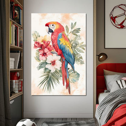Tropical Parrot Floral Burst Canvas Wall Art