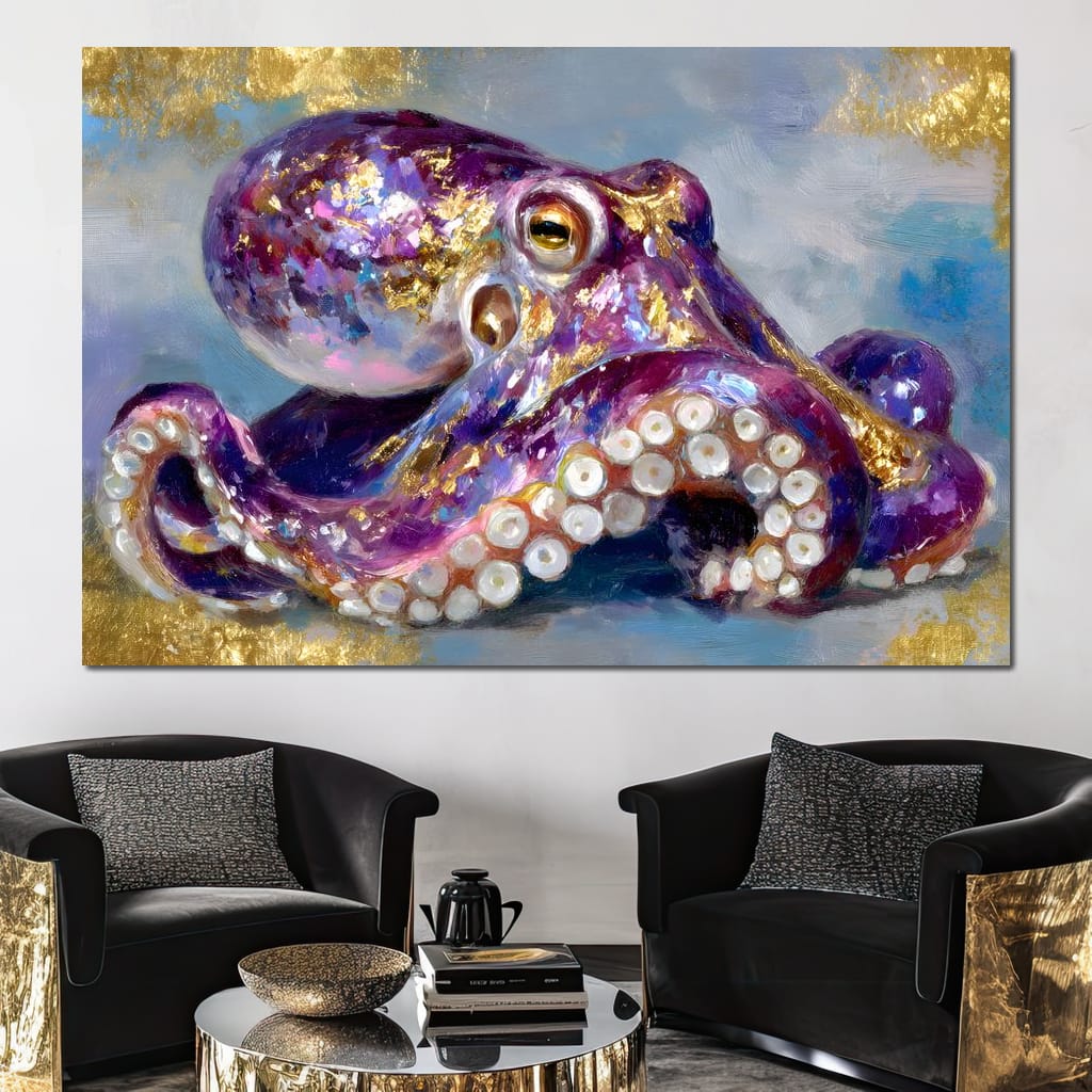 Gilded Violet Octopus Dream Canvas Wall Art