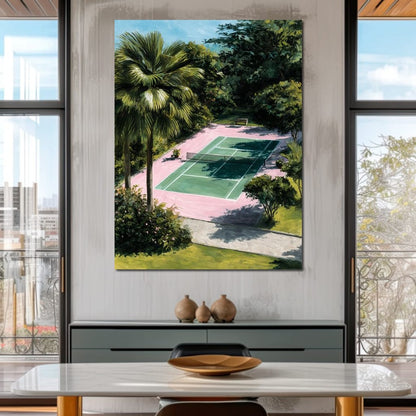 Palm Garden Tennis Court Retreat Canvas Wall Art