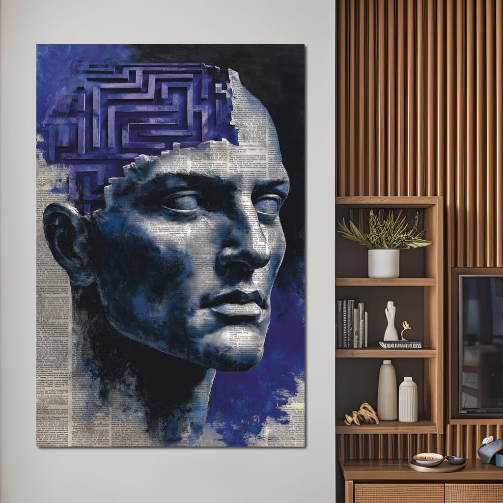 Cobalt Labyrinth Mindscape Canvas Wall Art