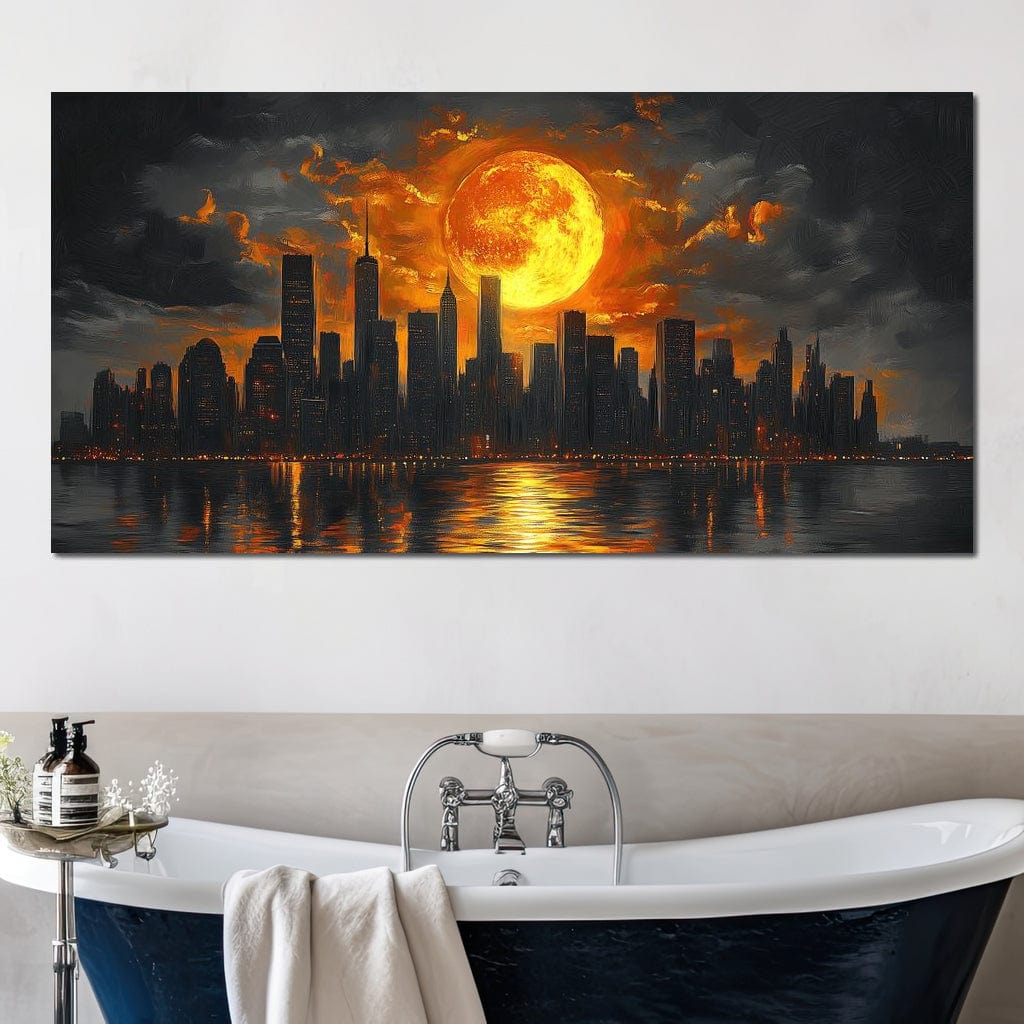 Golden Cityscape Nocturne Canvas Wall Art