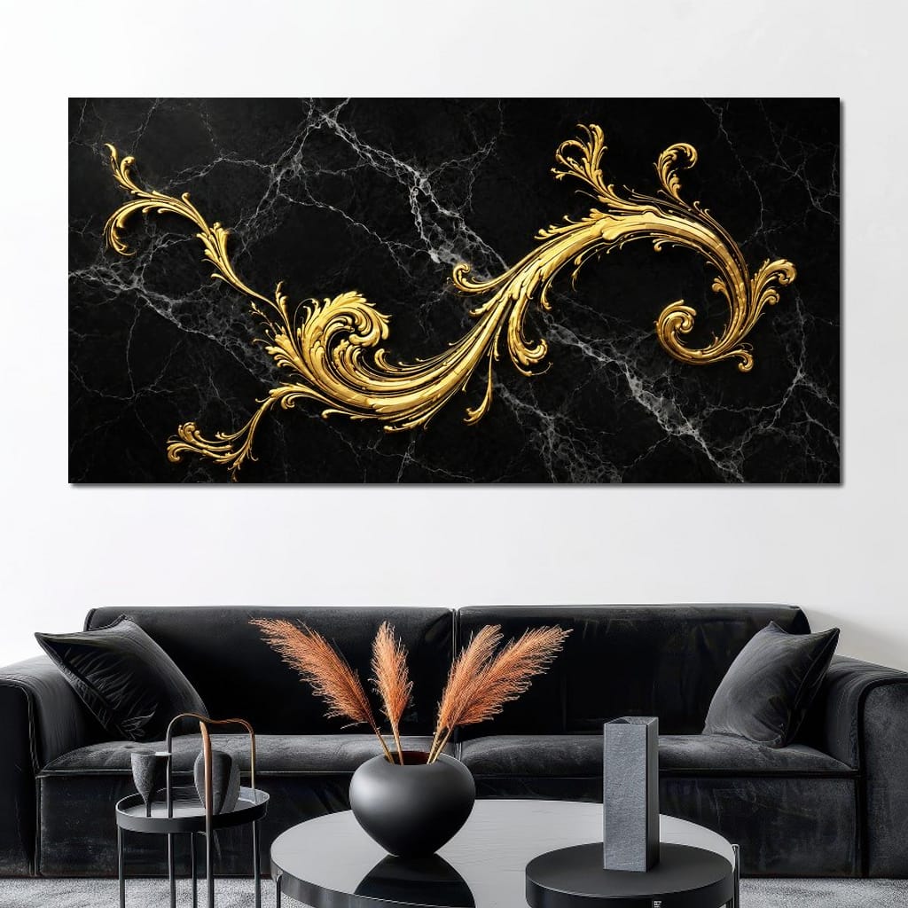 Baroque Flame on Obsidian Stone Canvas Wall Art