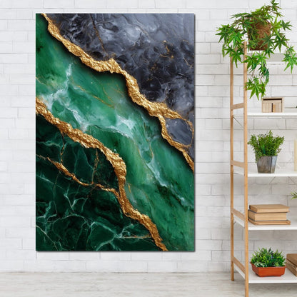Gilded Emerald Marble Rift Canvas Wall Art