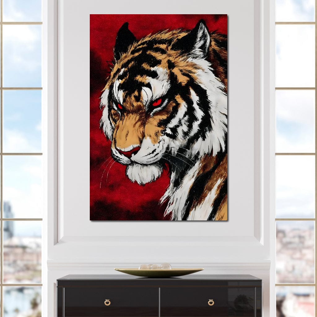 Fierce Tiger Red Eyes Roar Canvas Wall Art