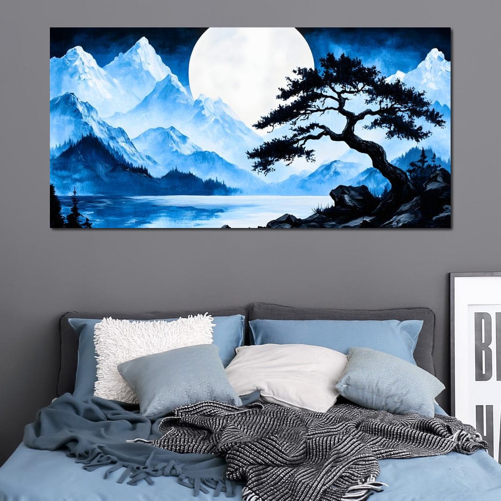 Moonlit Tranquil Peakscape Canvas Wall Art